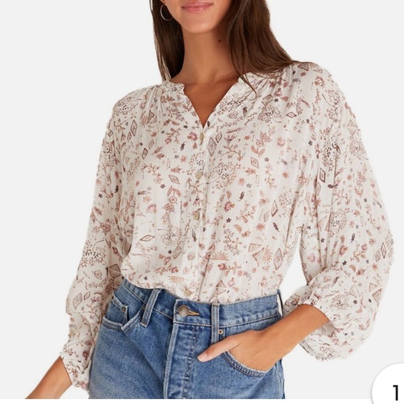 Z Supply Tops - NWT Z Supply White and Brown Button “Kiya” Folk Button Down Shirt